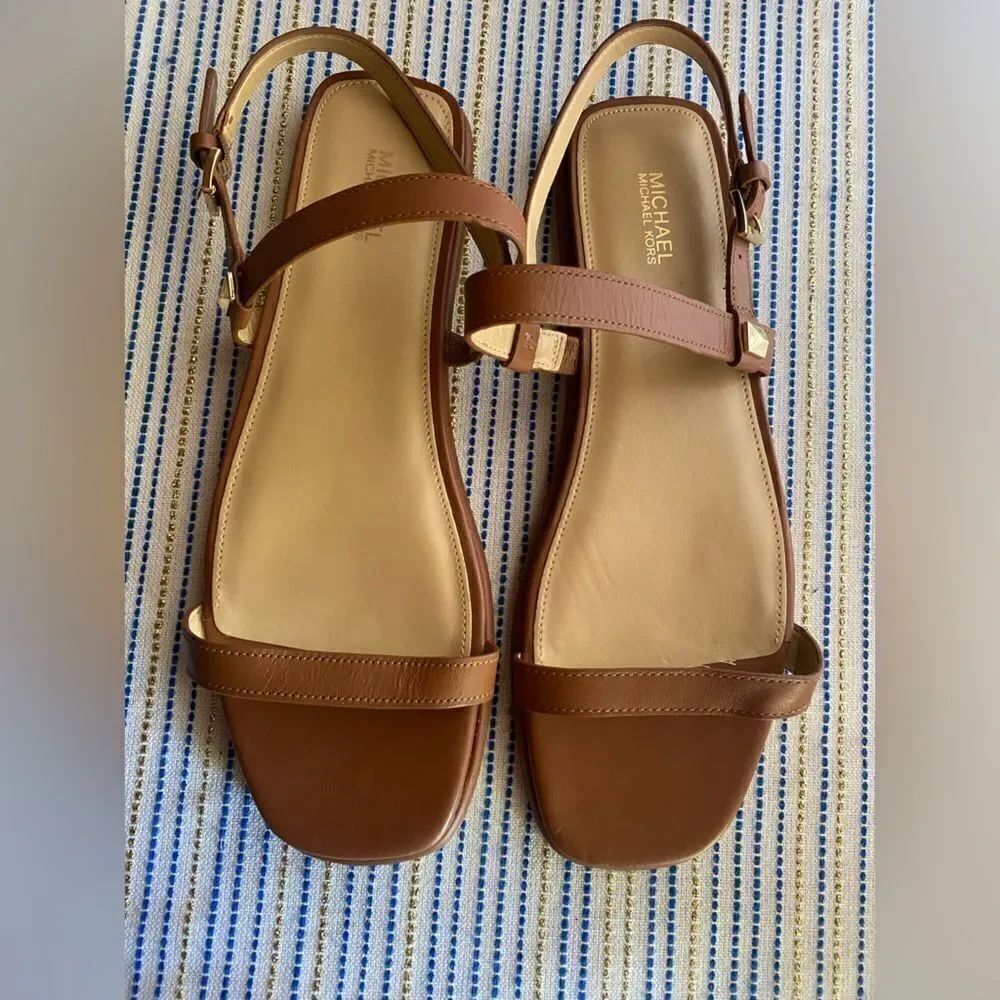 Michael Kors Shoes Woman Brown Flat Sandal Size 9.5 Leather Buckle NEW